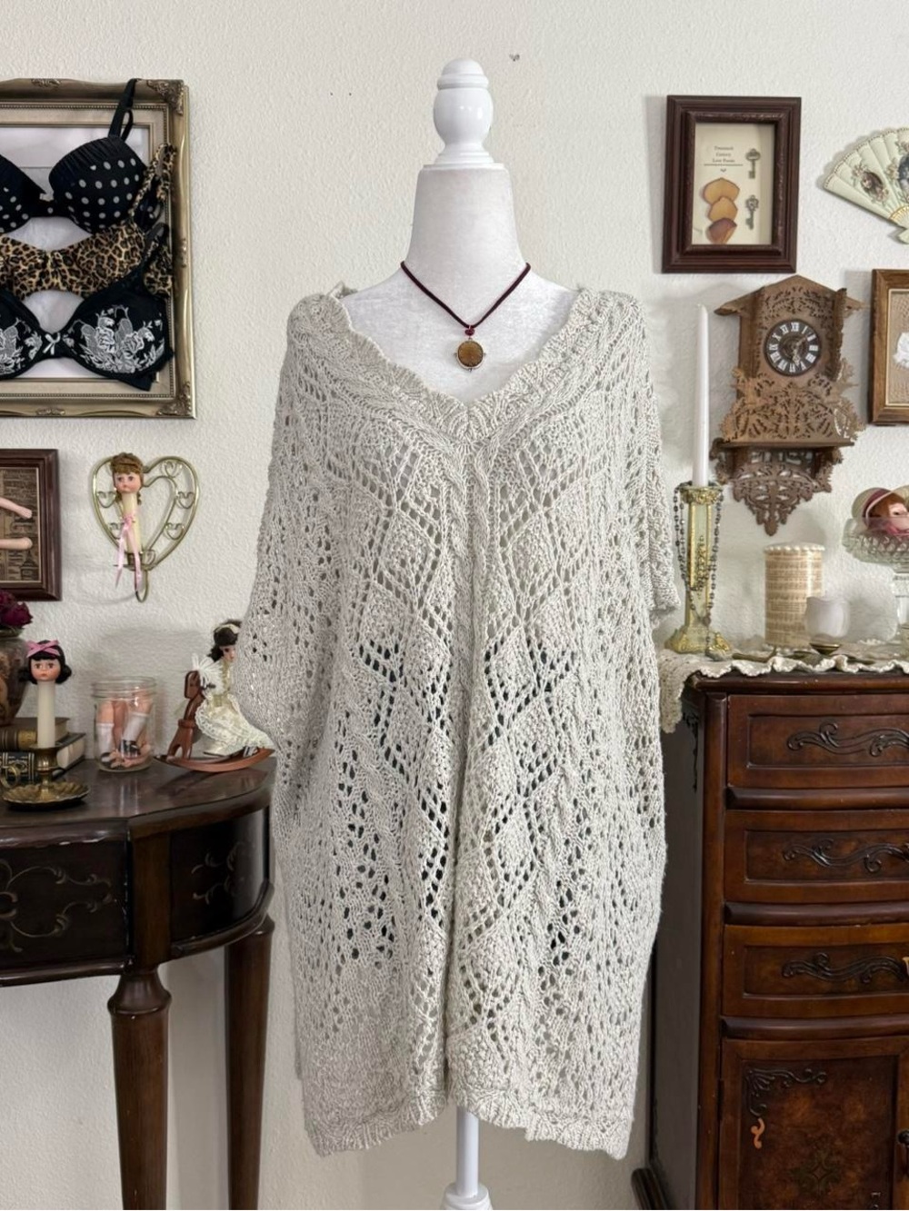 Boho fairy grunge knit oversized poncho / beach coverup